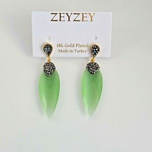 Zeyzey 18k Gold Plated Hematite and Green Faceted Dangle Earrings